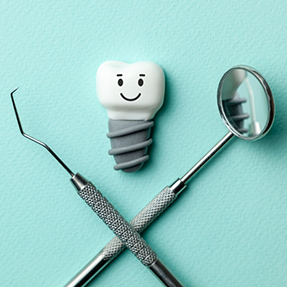 Illustration of a smiling dental implant